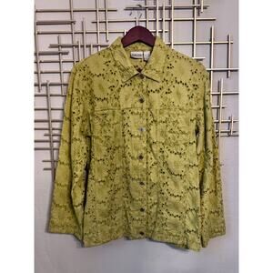 Chico’s Green Eyelet Embroidered Jacket Size 1 Cotton